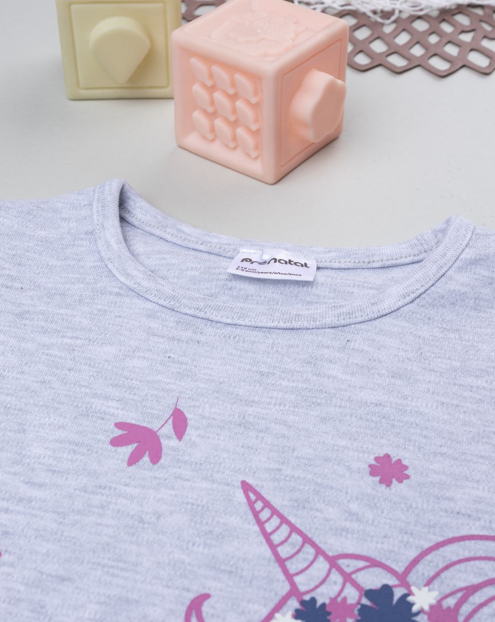 Pigiama leggero bambina grigio/fucsia unicorno