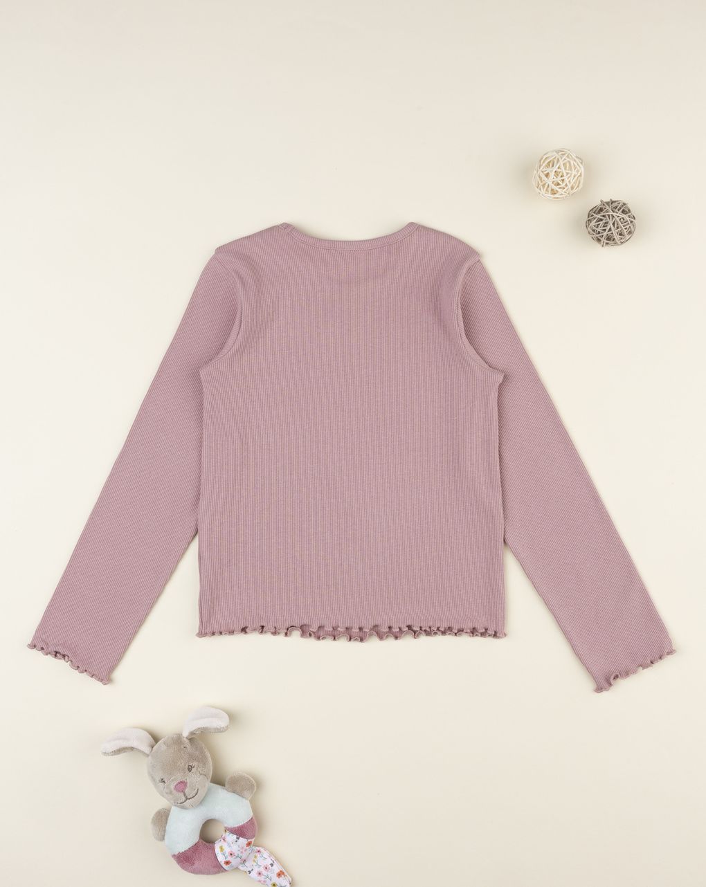 T-shirt bimba rosa scuro a costine ricamata