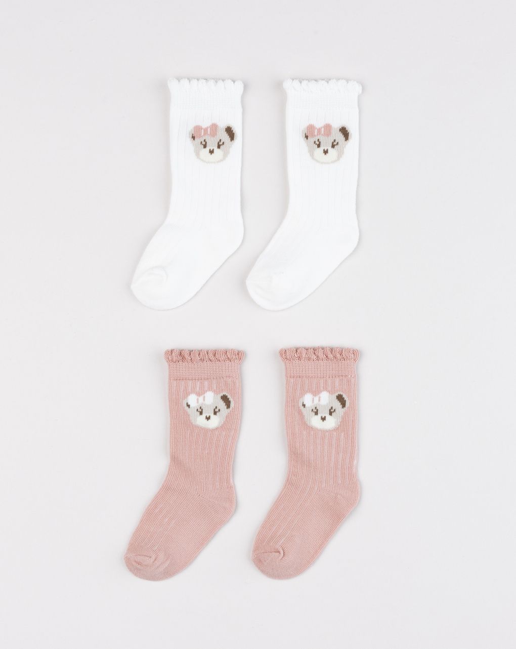 Pack 2 calze bimba bianco/rosa orsetti