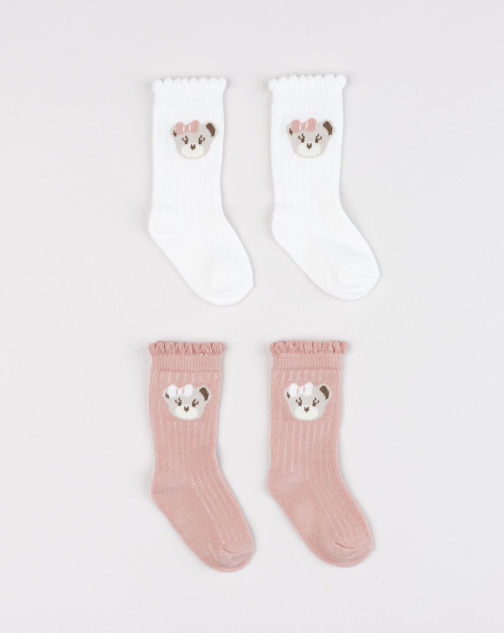 Pack 2 calze bimba bianco/rosa orsetti