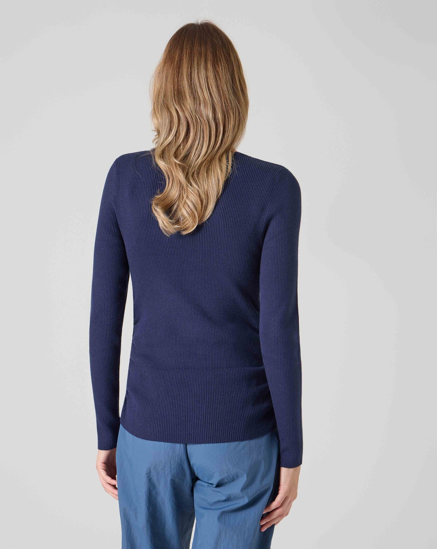 Maglioncino premaman tricot blu scuro con arricciatura laterale