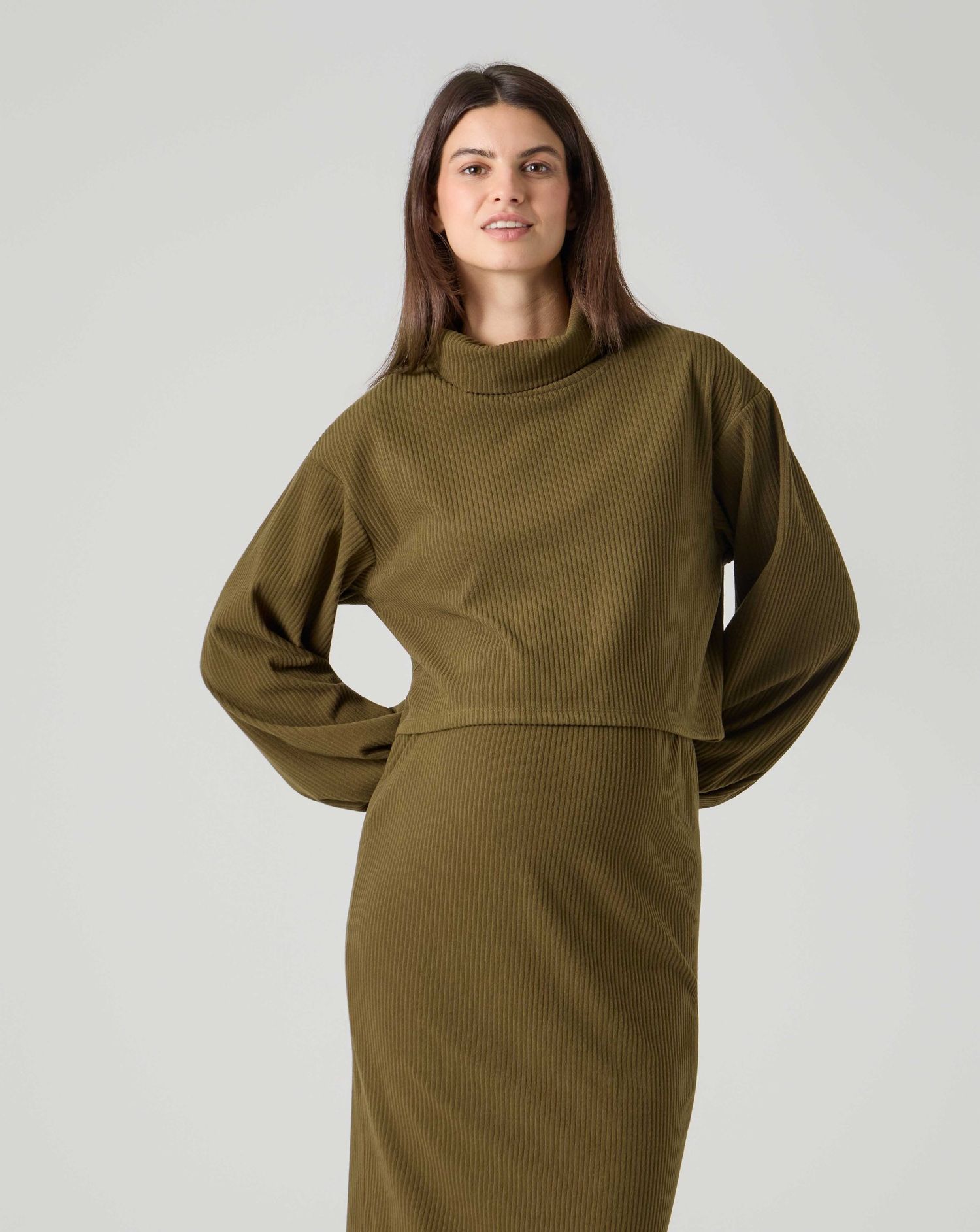 Set premaman felpa e gonna rib fake tricot verde militare