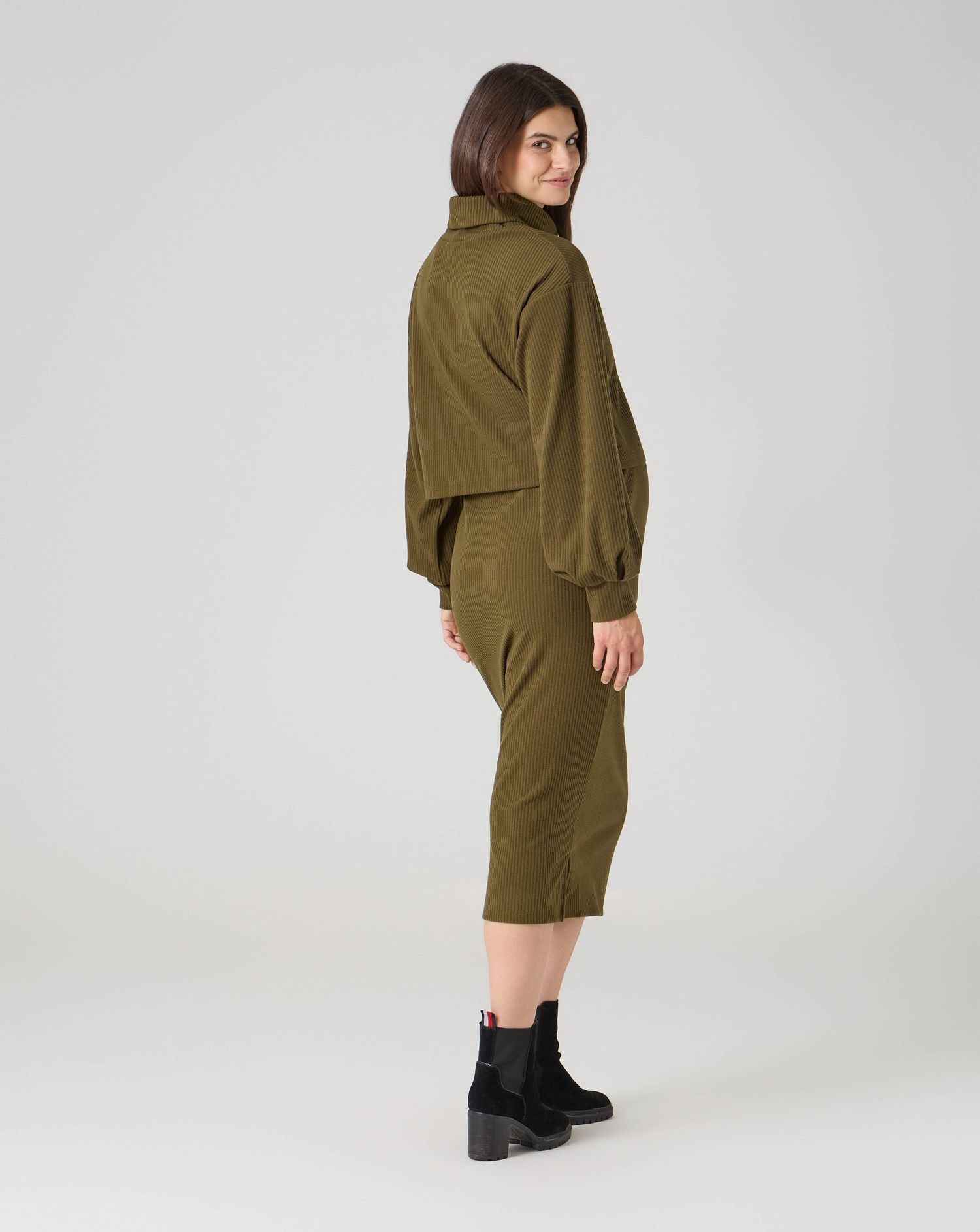 Set premaman felpa e gonna rib fake tricot verde militare