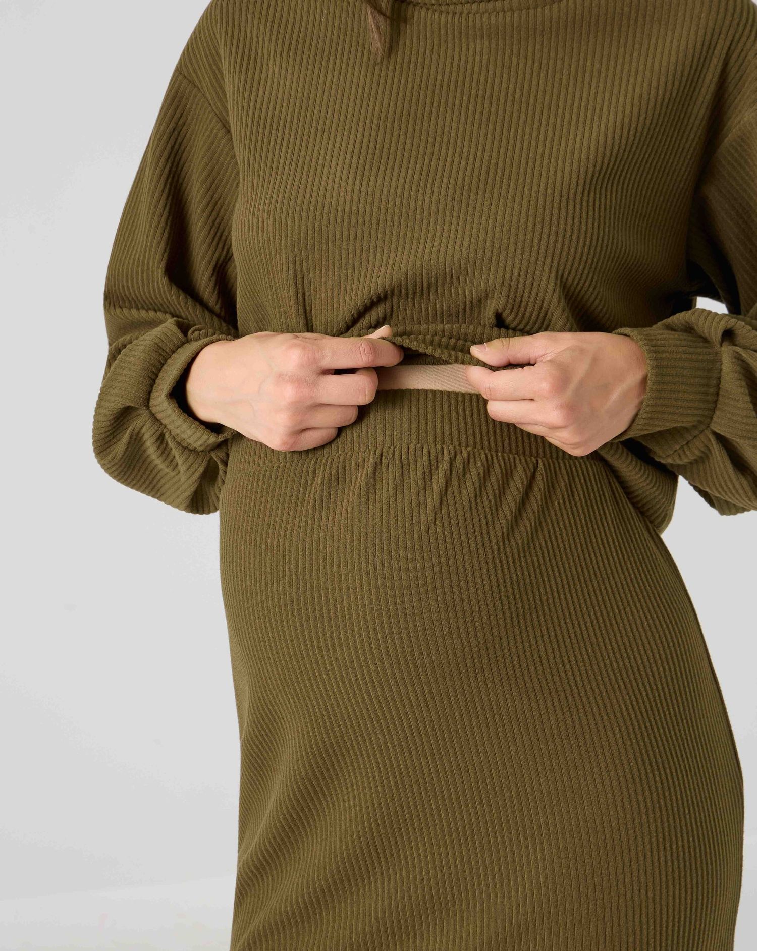 Set premaman felpa e gonna rib fake tricot verde militare
