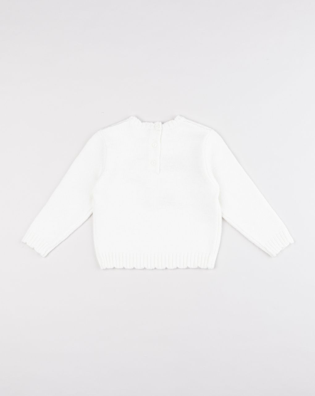 Maglia tricot bianca bimba cane e bordo smerlato