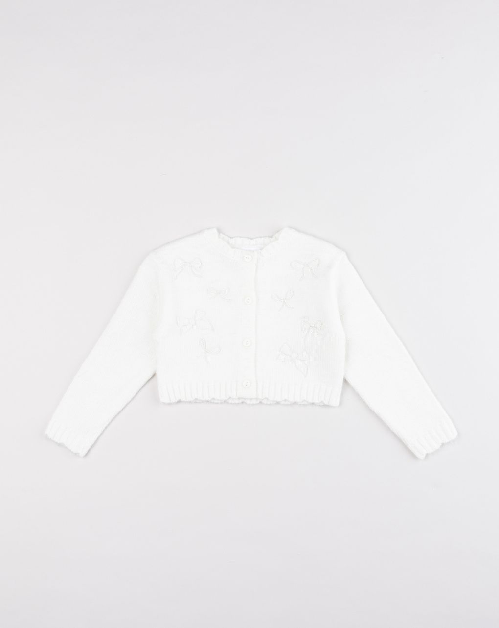 Cardigan bianco bimba con fiocchi intarsiati