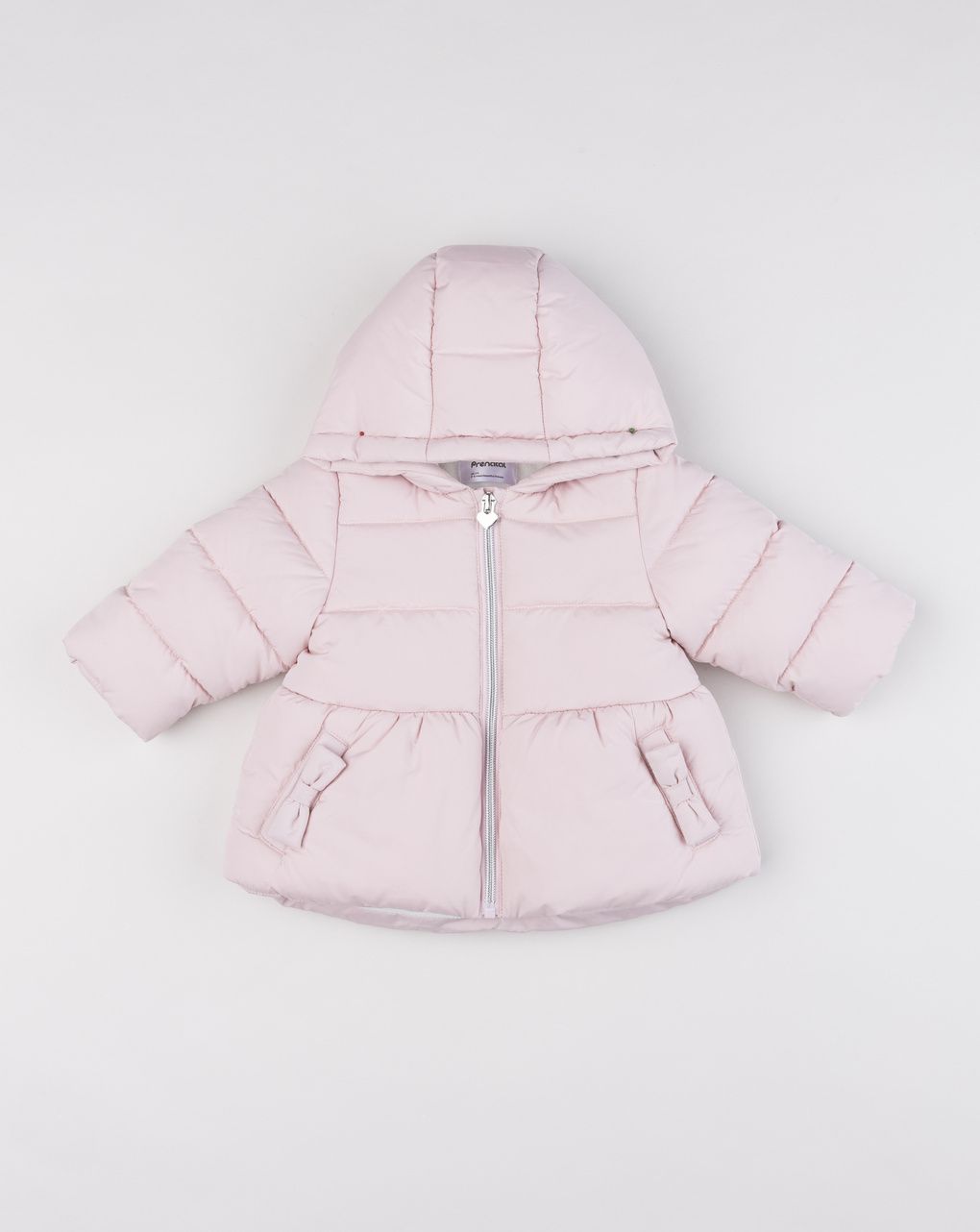 Giubbotto imbottito da bambina rosa chiaro con fiocchetti