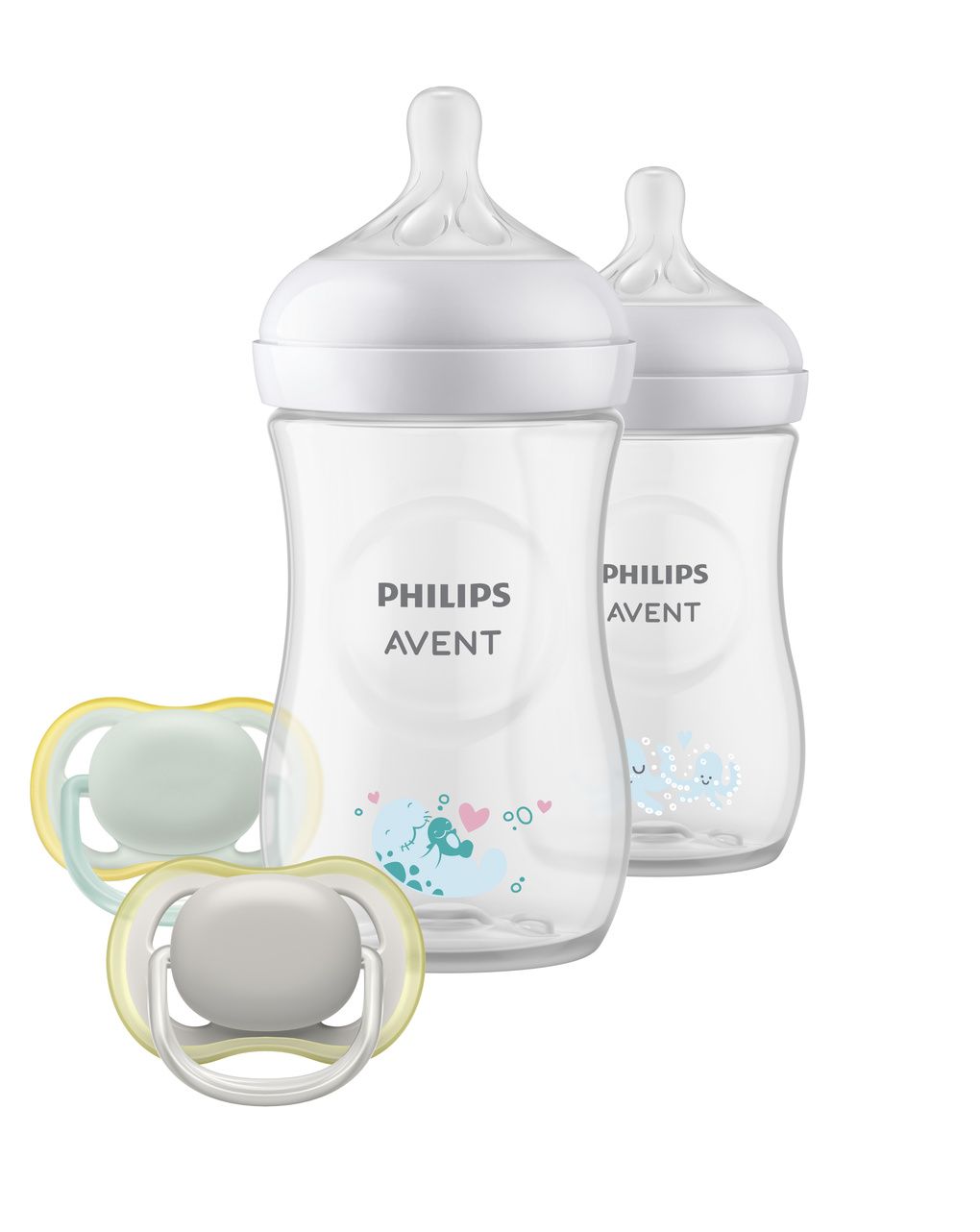 Set regalo con decorazioni mare e succhietti 2 biberon ciuccio ultra air - philips avent