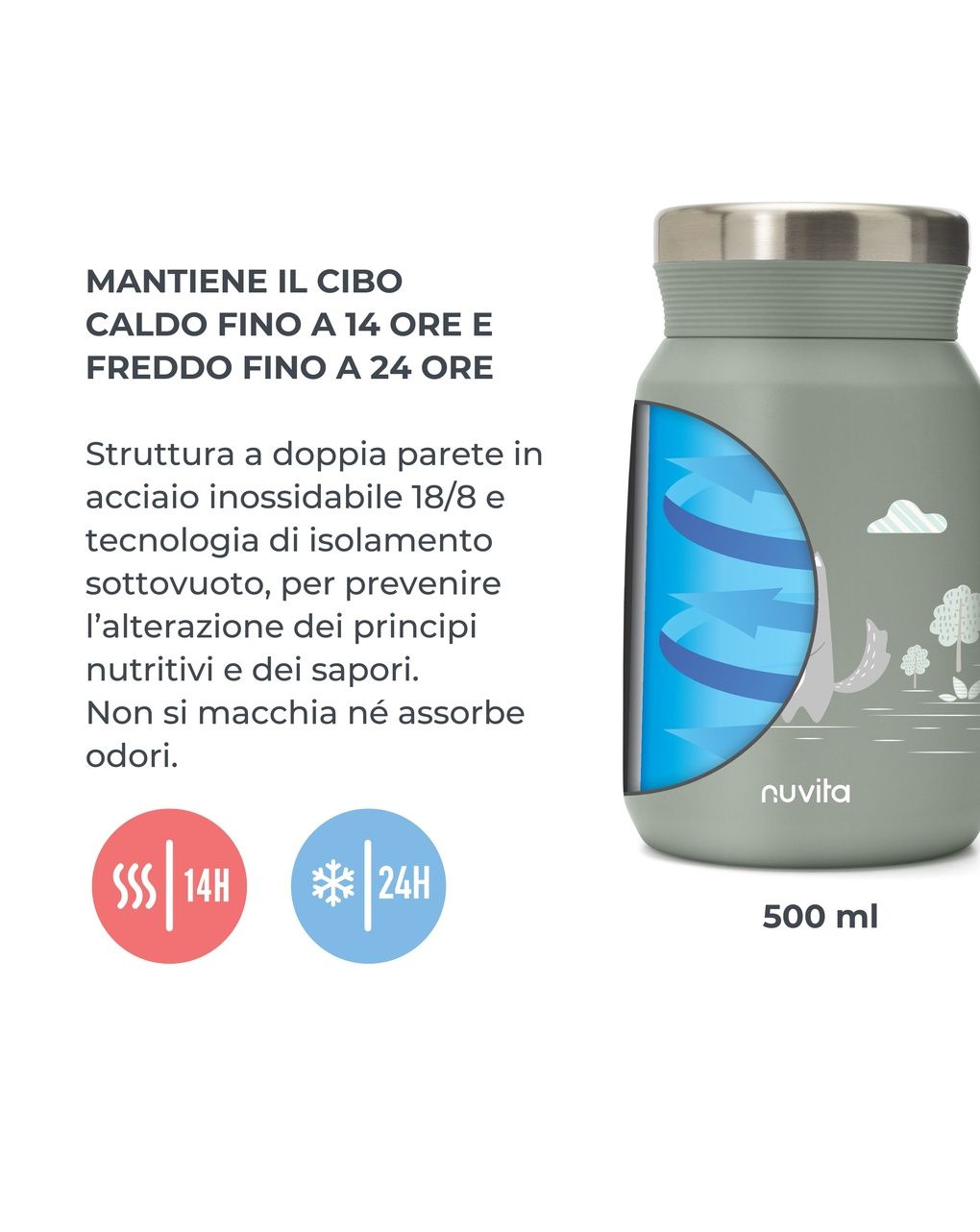 Contenitore termico per alimenti in acciaio inox da 500ml - 4472 / powder blue - nuvita