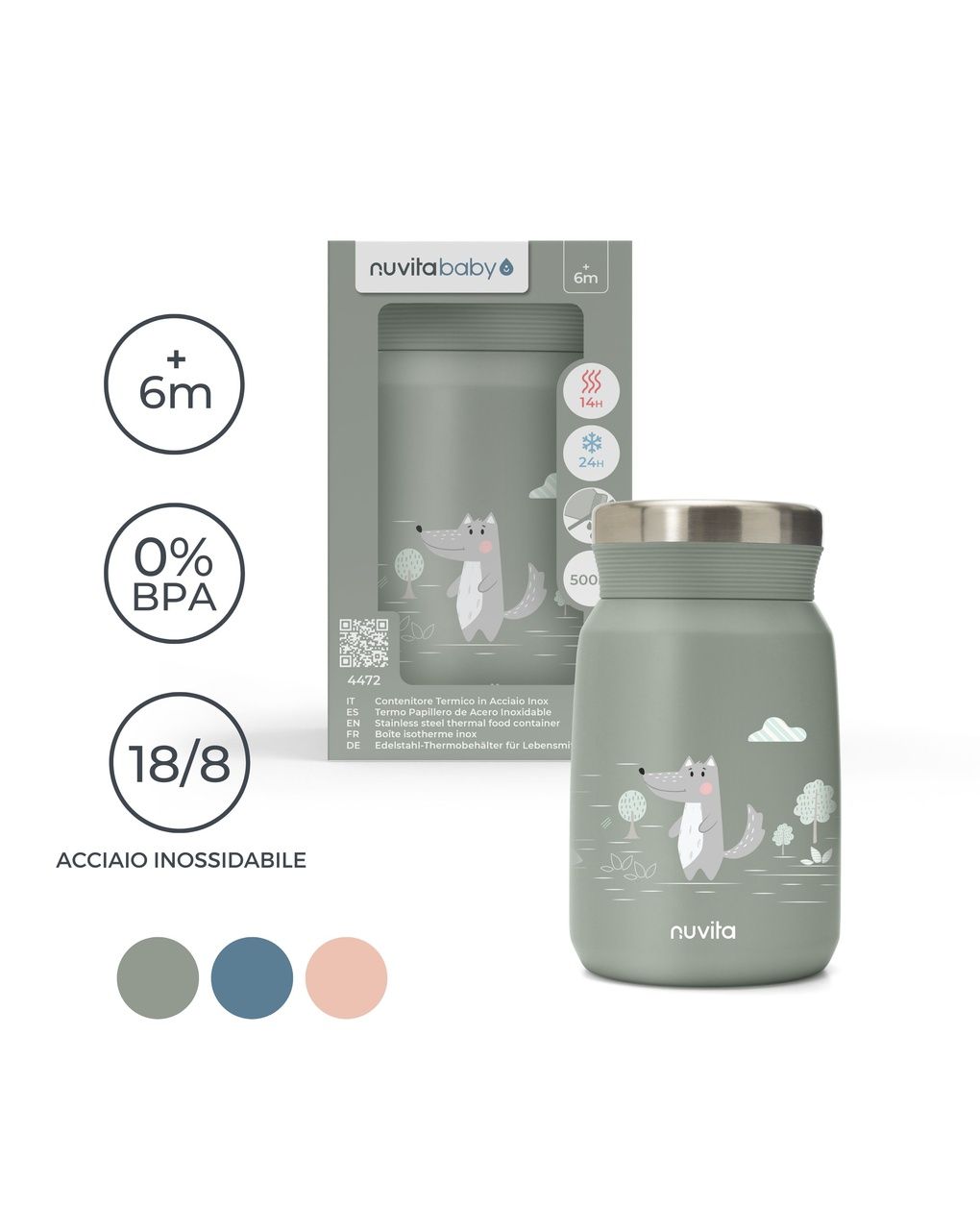 Contenitore termico per alimenti in acciaio inox da 500ml - 4472 / powder blue - nuvita