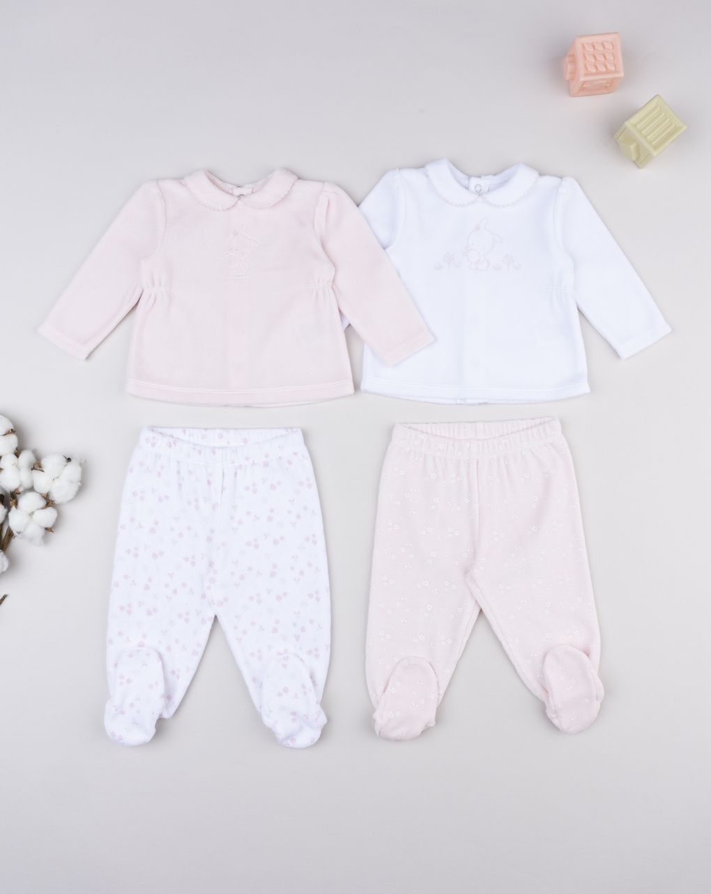 Pack 2 completi bimba fiori bianco/rosa