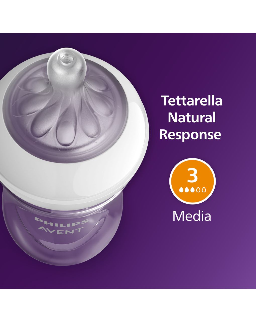 Biberon natural response  tettarella a flusso medio 260ml 3-6 mesi - philips avent
