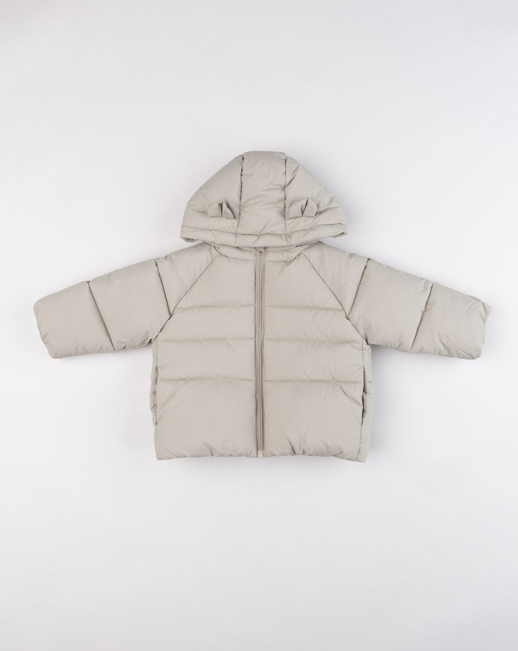 Piumino con cappuccio a orecchie beige bimbo
