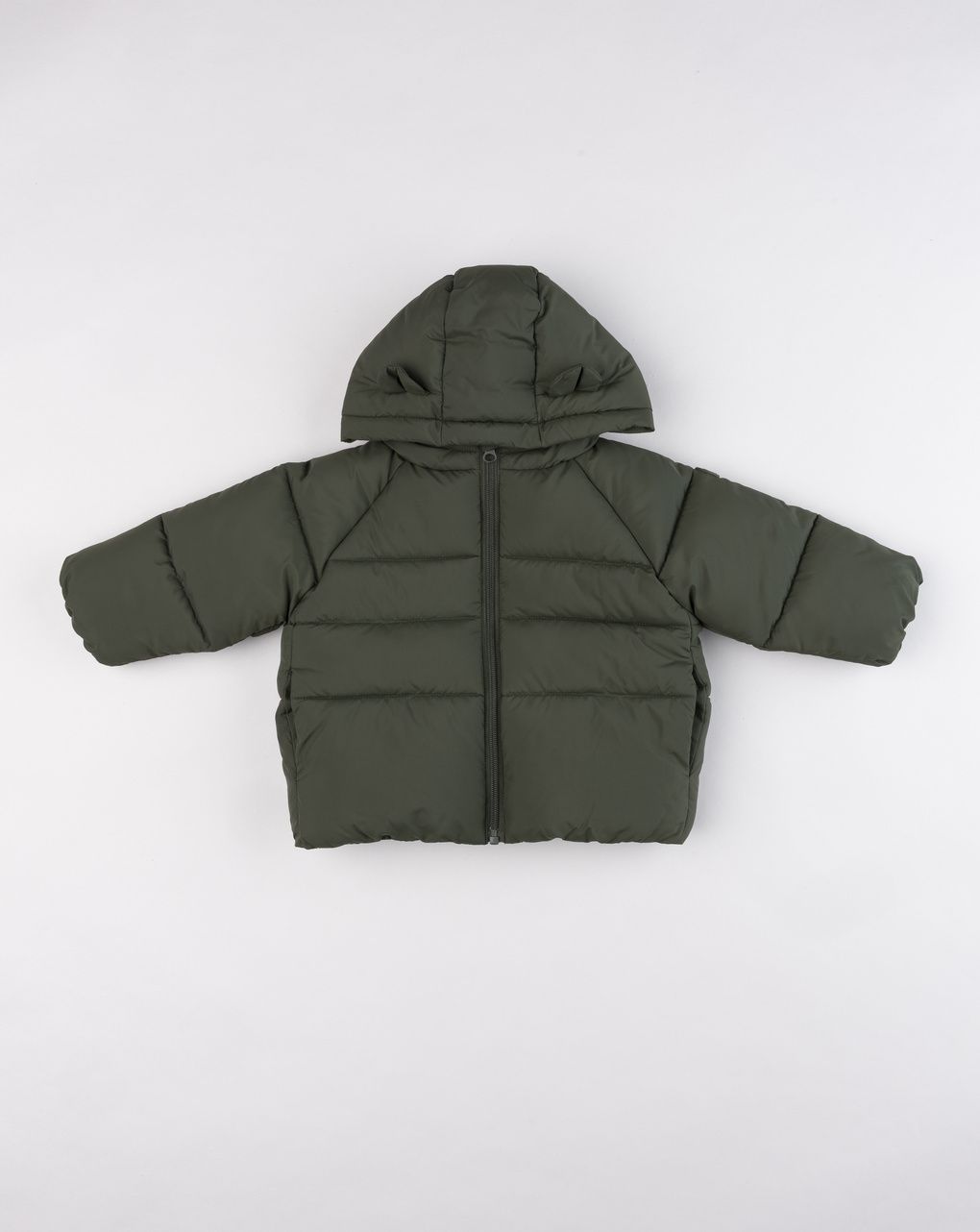 Piumino raglan con cappuccio e tasche verde scuro bimbo