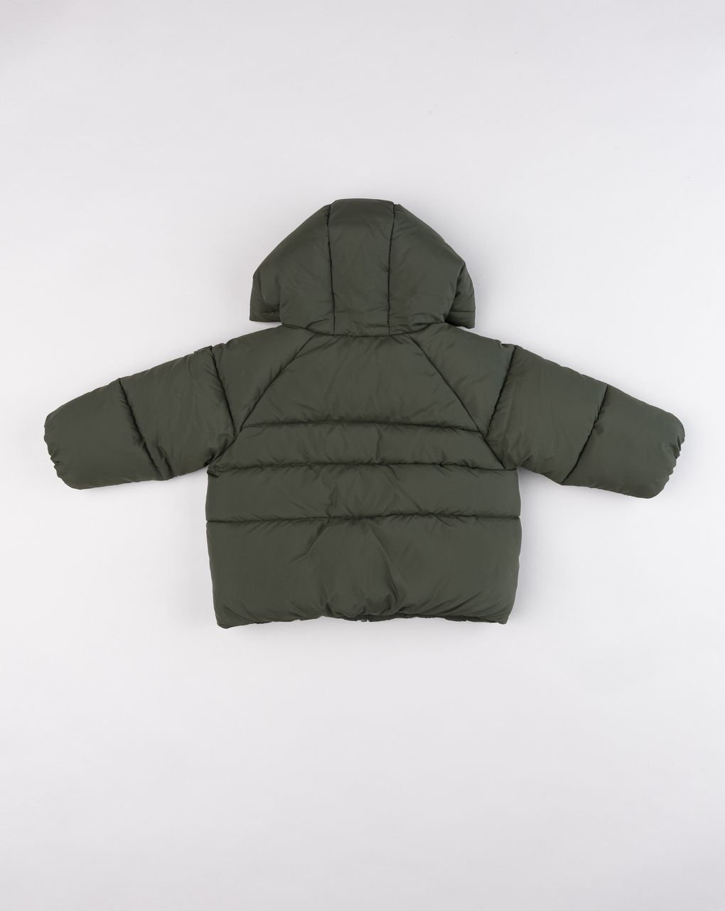 Piumino raglan con cappuccio e tasche verde scuro bimbo