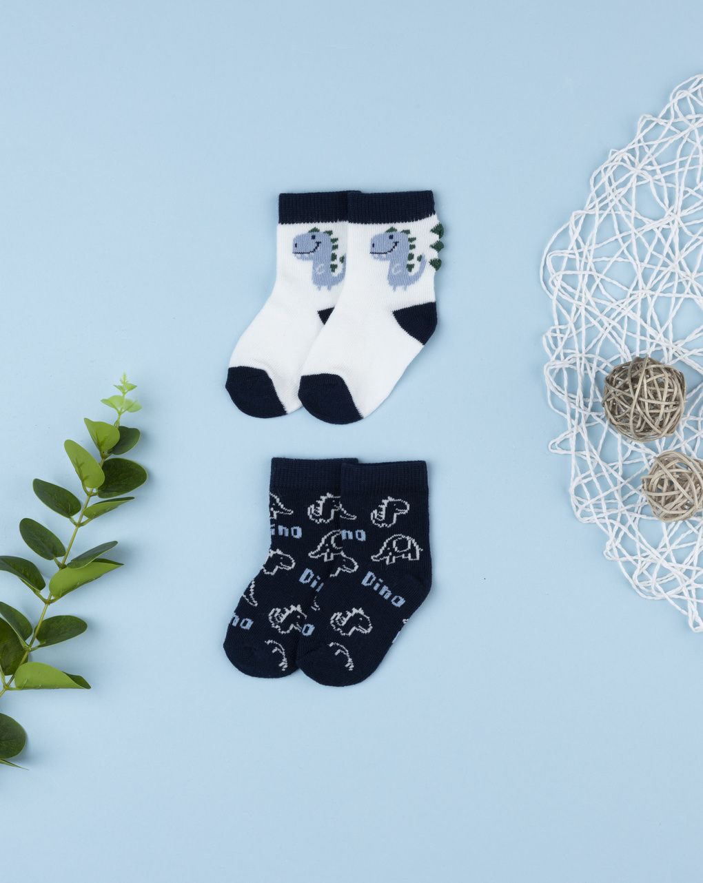 Pack 2 calze bimbo bianco/blu dino