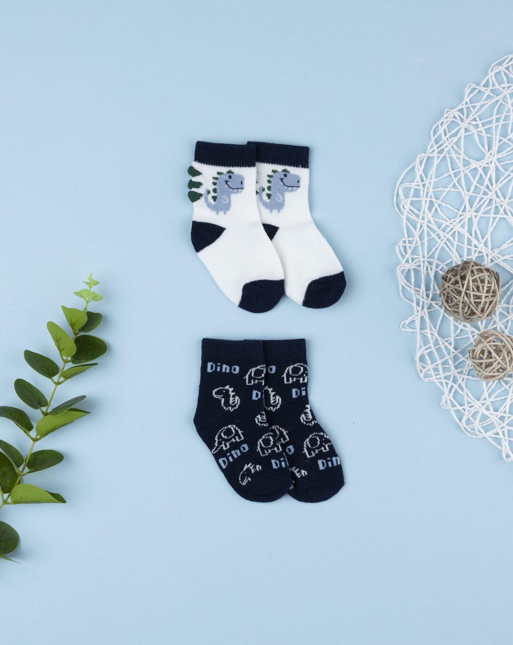 Pack 2 calze bimbo bianco/blu dino
