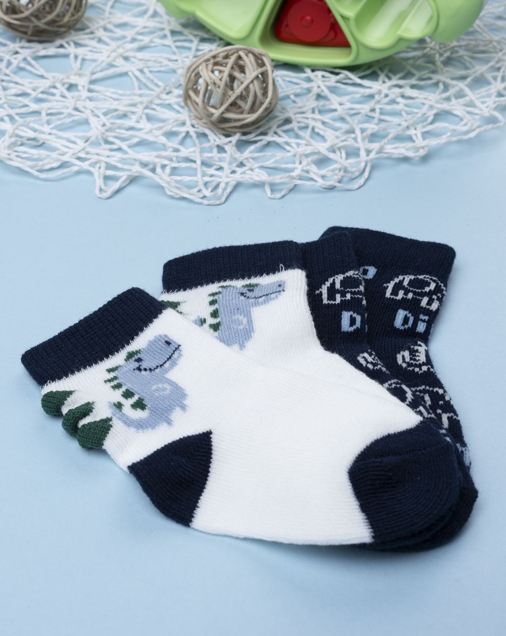 Pack 2 calze bimbo bianco/blu dino