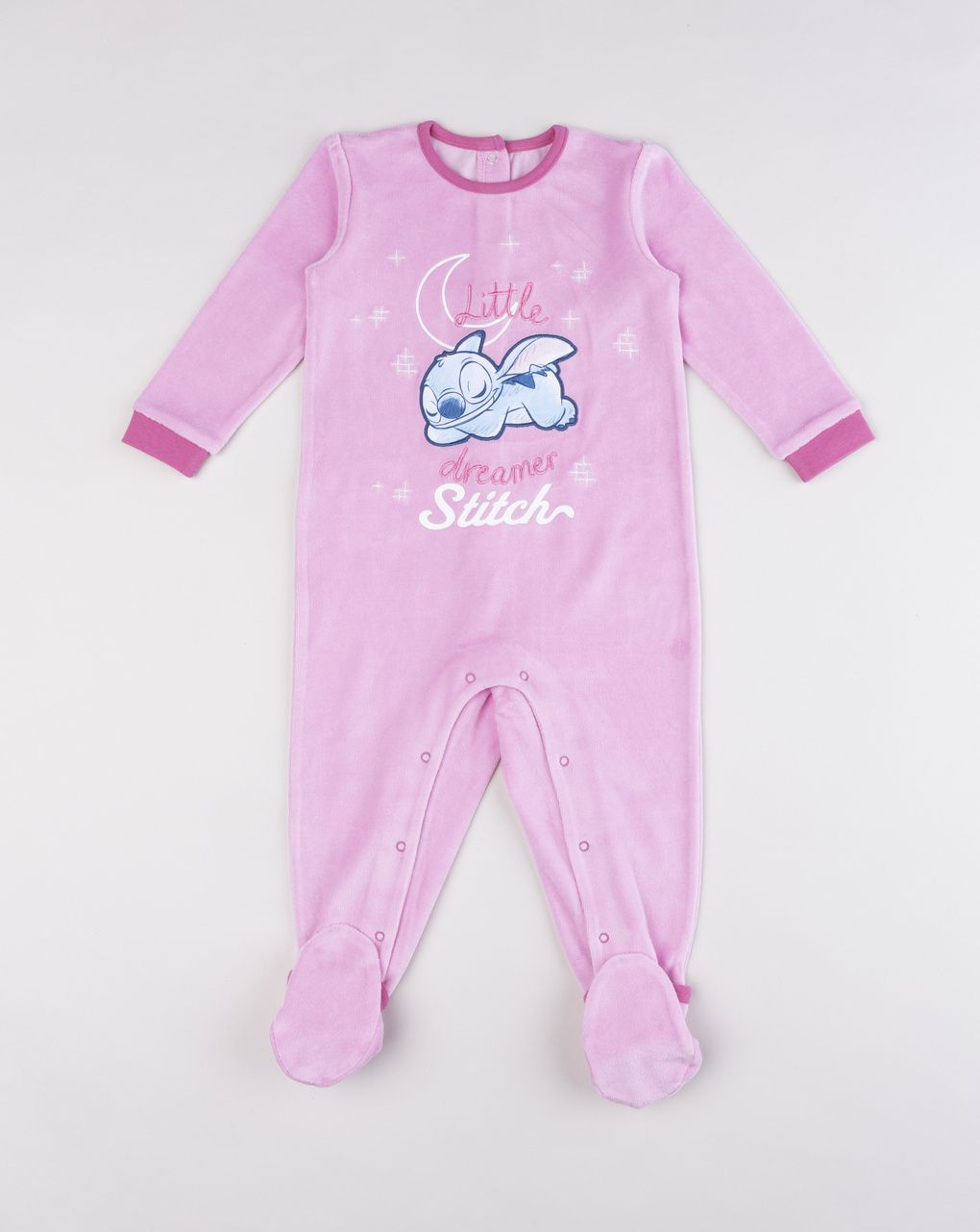 Pigiamone ciniglia bimba stitch rosa