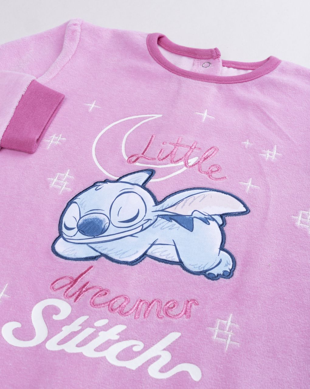 Pigiamone ciniglia bimba stitch rosa