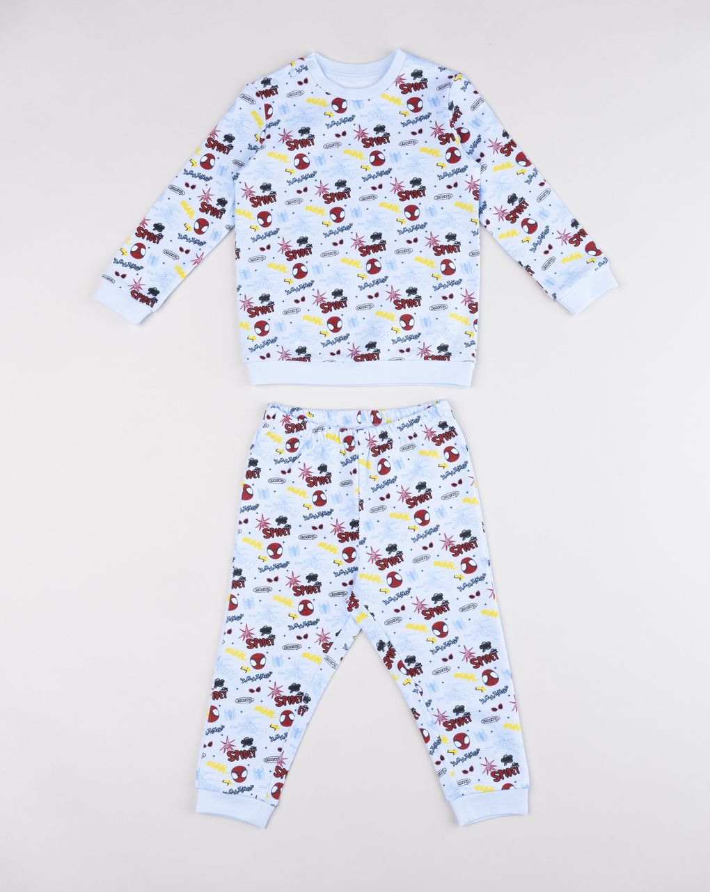 Pigiama felpato due pezzi spiderman lungo azzurro chiaro bimbo
