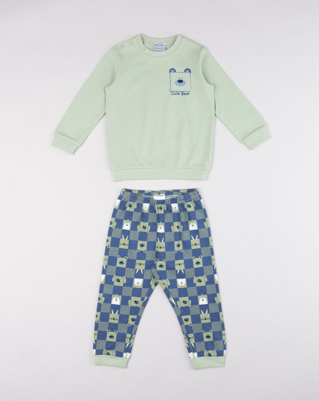 Pigiama interlock due pezzi bimbo verde/blu "orsetto"