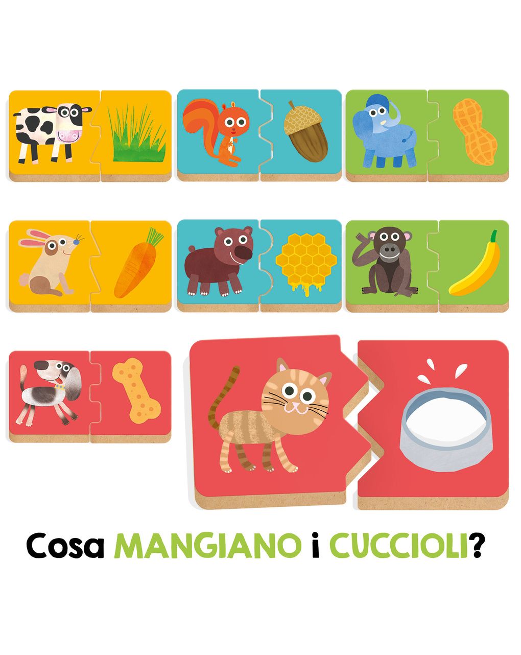 Cosa mangiano i cuccioli – gioco educativo per bambini - logica e manualità