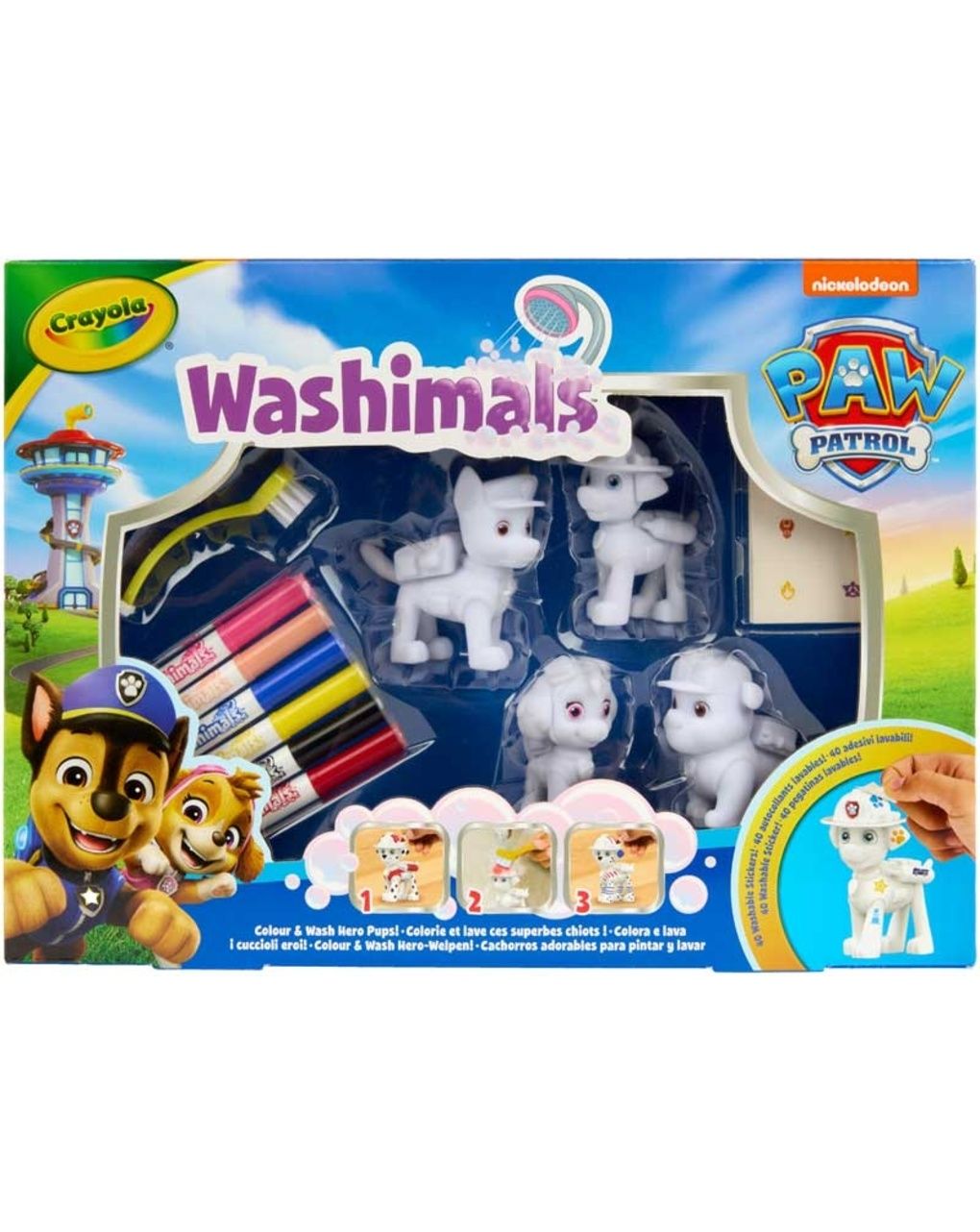 Crayola washimals paw patrol – set creativo con 4 cuccioli da colorare e lavare