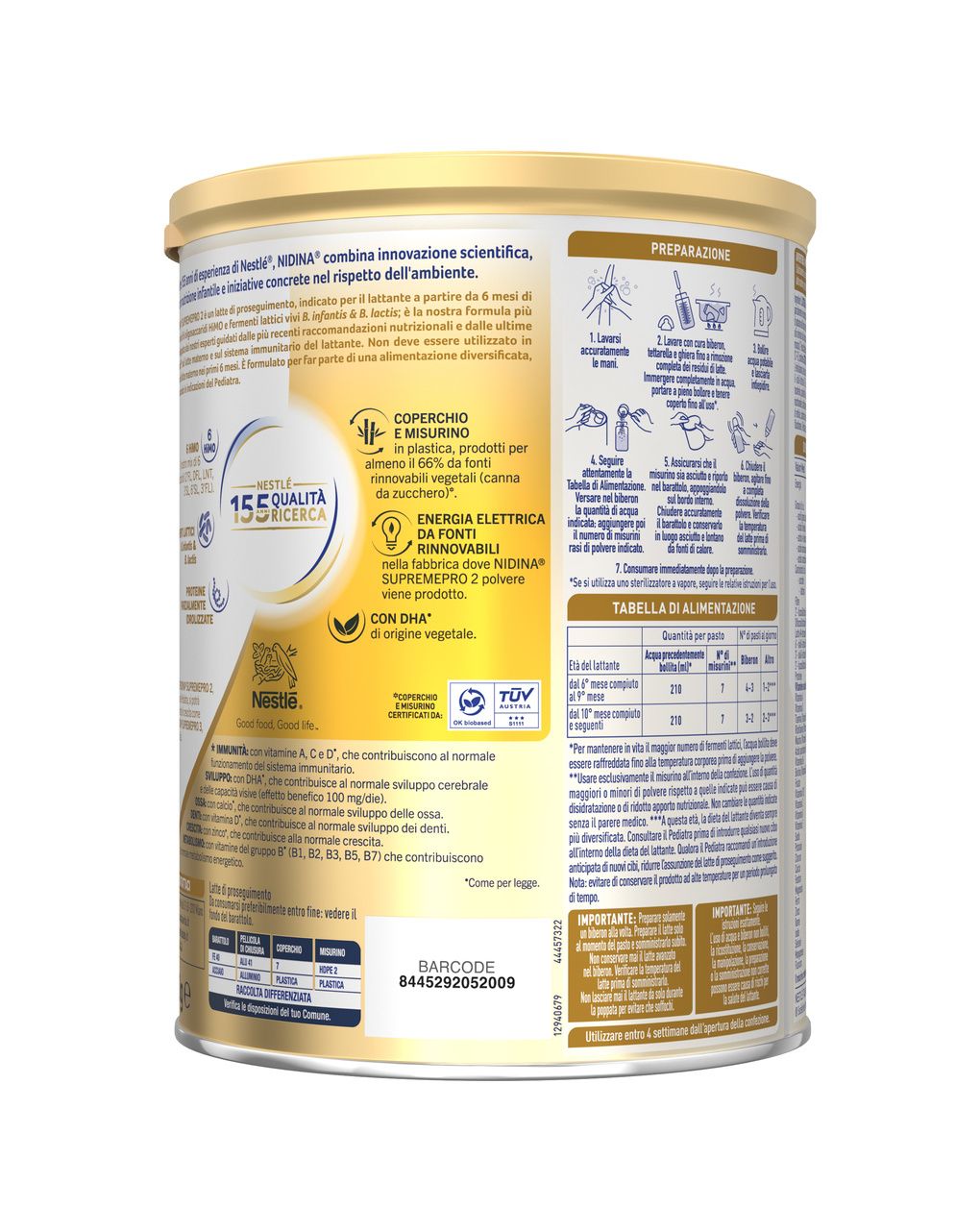 Nidina supremepro 2 latte di proseguimento in polvere da 6 mesi, latta 800g - nestle nidina