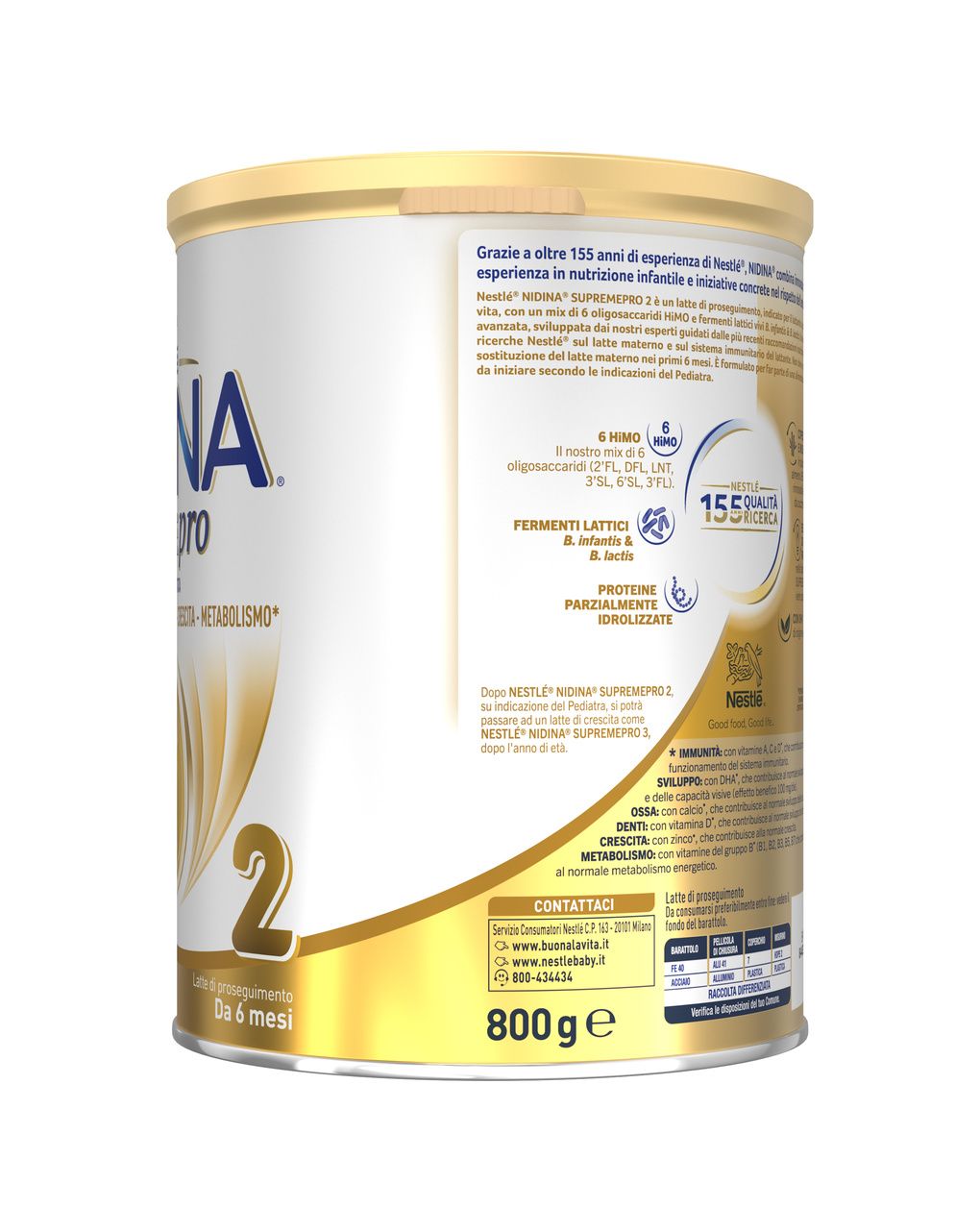 Nidina supremepro 2 latte di proseguimento in polvere da 6 mesi, latta 800g - nestle nidina