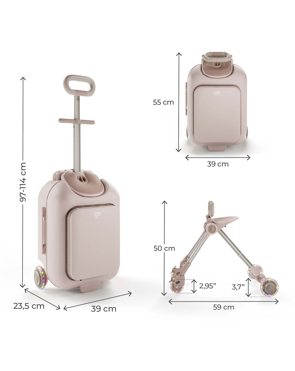 Valigia per bambini 2 in 1 con seduta cabby - rose gold - kinderkraft