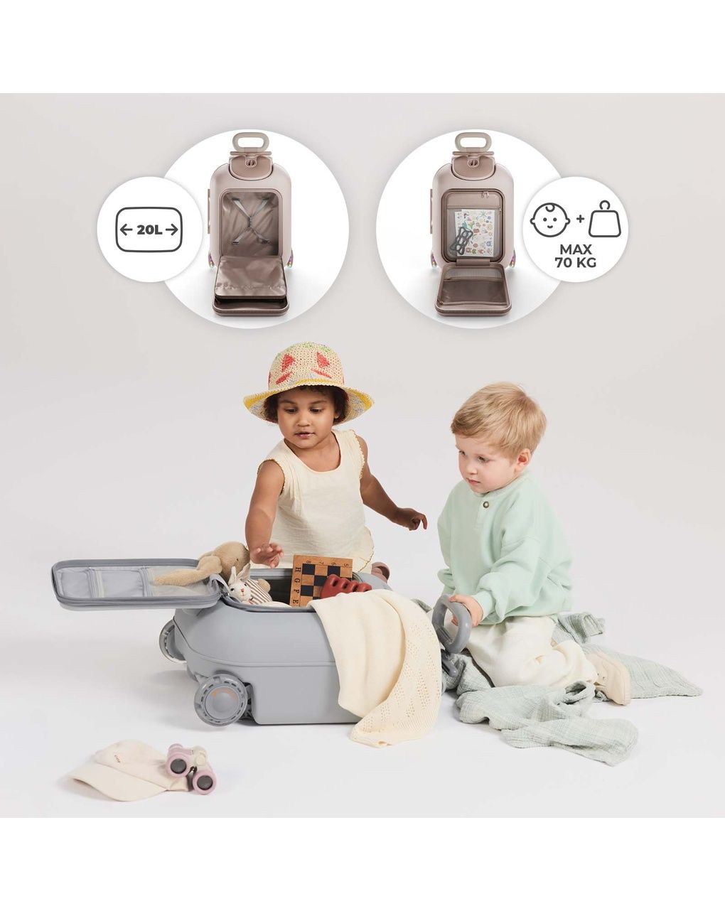 Valigia per bambini 2 in 1 con seduta cabby - rose gold - kinderkraft