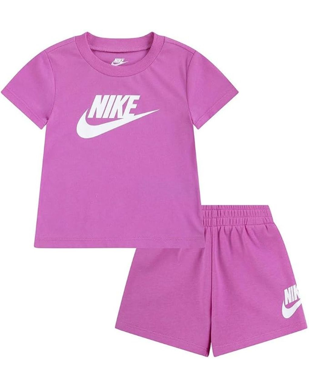 Completo nike bambina t-shirt e shorts rosa e bianco