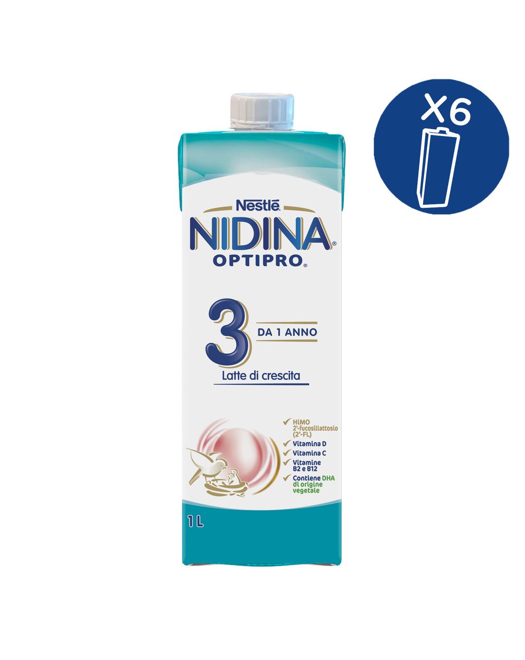 Latte crescita liquido nidina optipro 3 - formato scorta 6x1l -nestlè