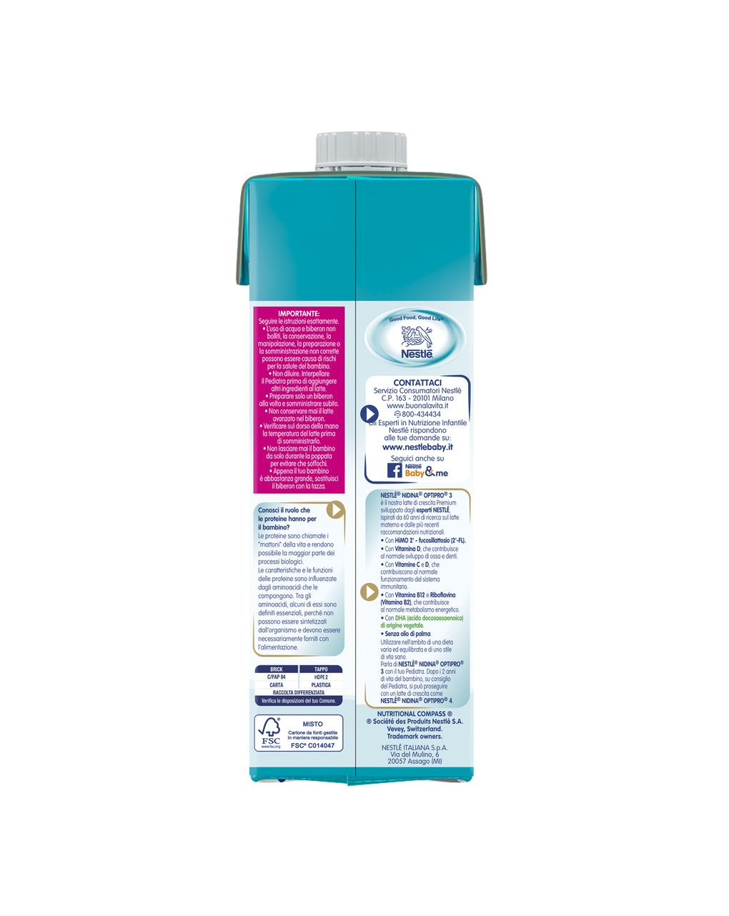 Latte crescita liquido nidina optipro 3 - formato scorta 6x1l -nestlè