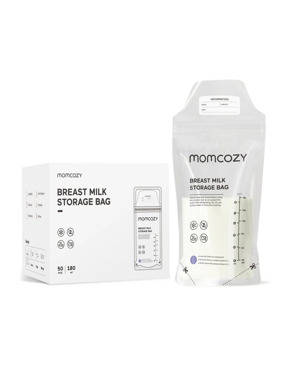 Momcozy sacchetti conservalatte monouso termosensibili 50 pz