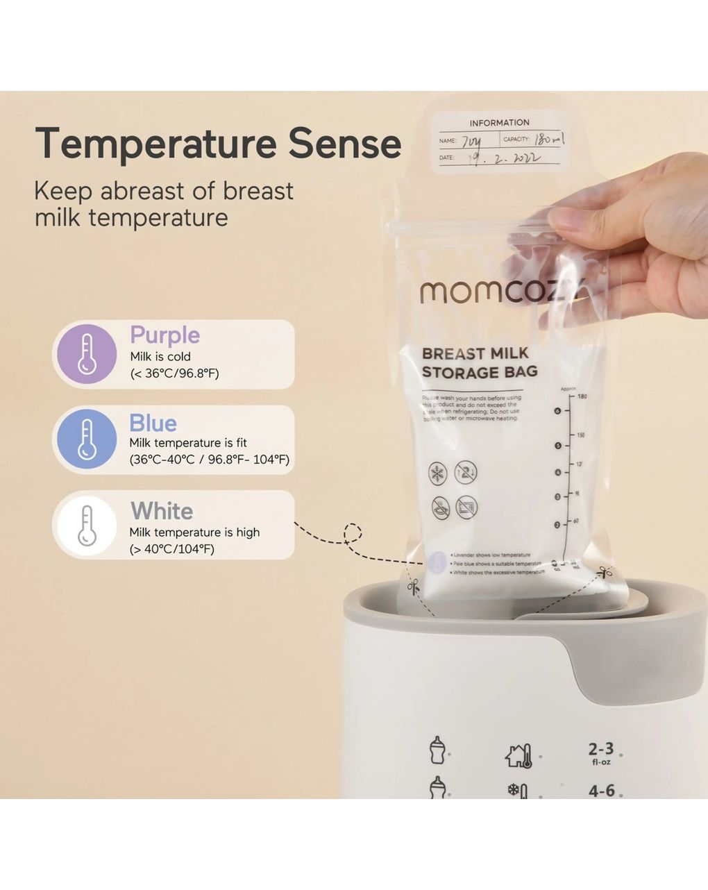 Momcozy sacchetti conservalatte monouso termosensibili 50 pz