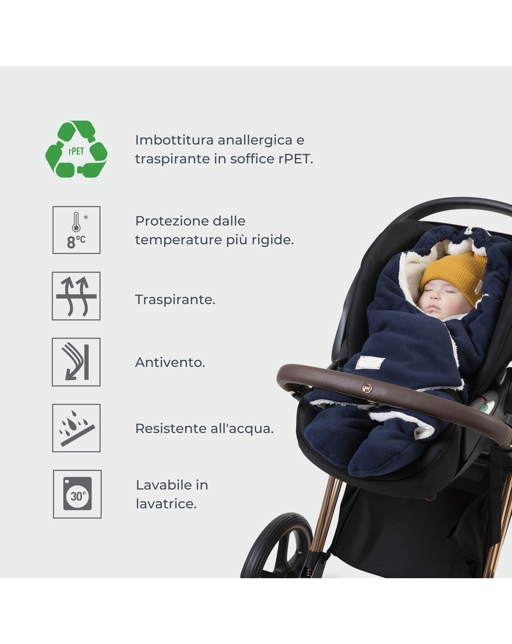 Copertina neonato con gambe e cappuccio cuddle / grigio chiaro e bianco - 9100 - nuvita