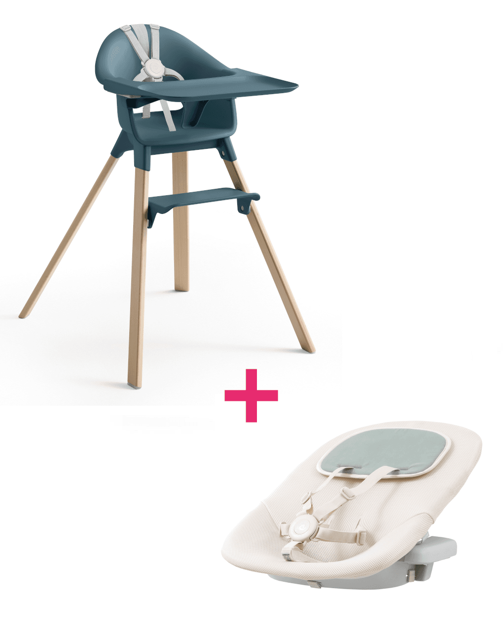 Seggiolone clikk™ fjord blue + newborn set cloud grey - stokke®