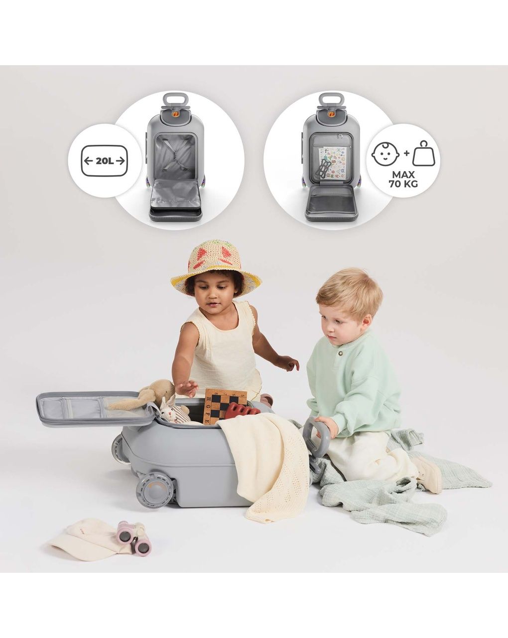 Valigia per bambini 2 in 1 con seduta cabby - grey - kinderkraft