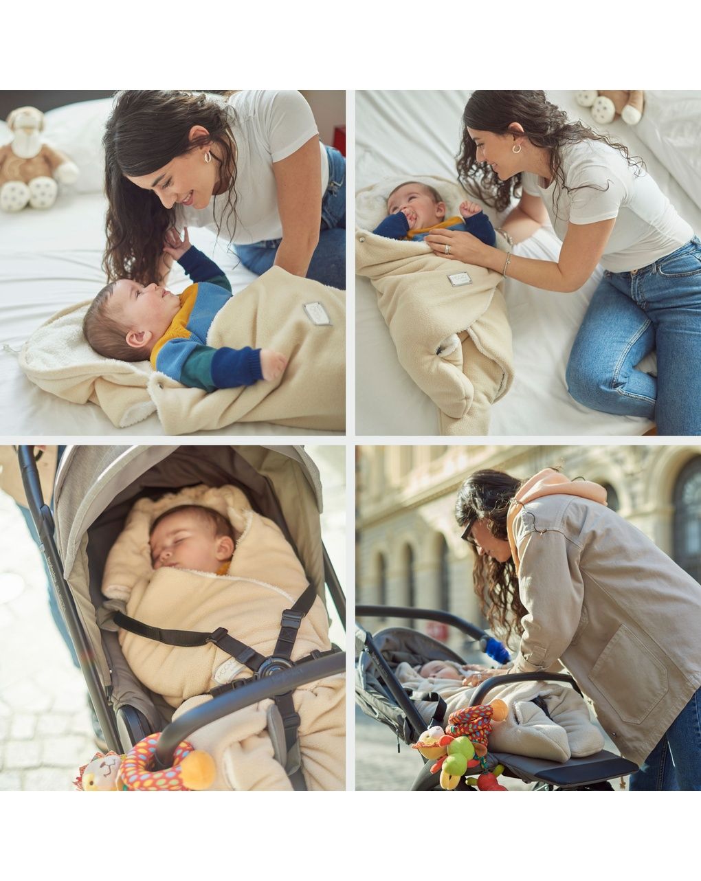 Copertina neonato con gambe e cappuccio cuddle / beige e panna - 9100 - nuvita