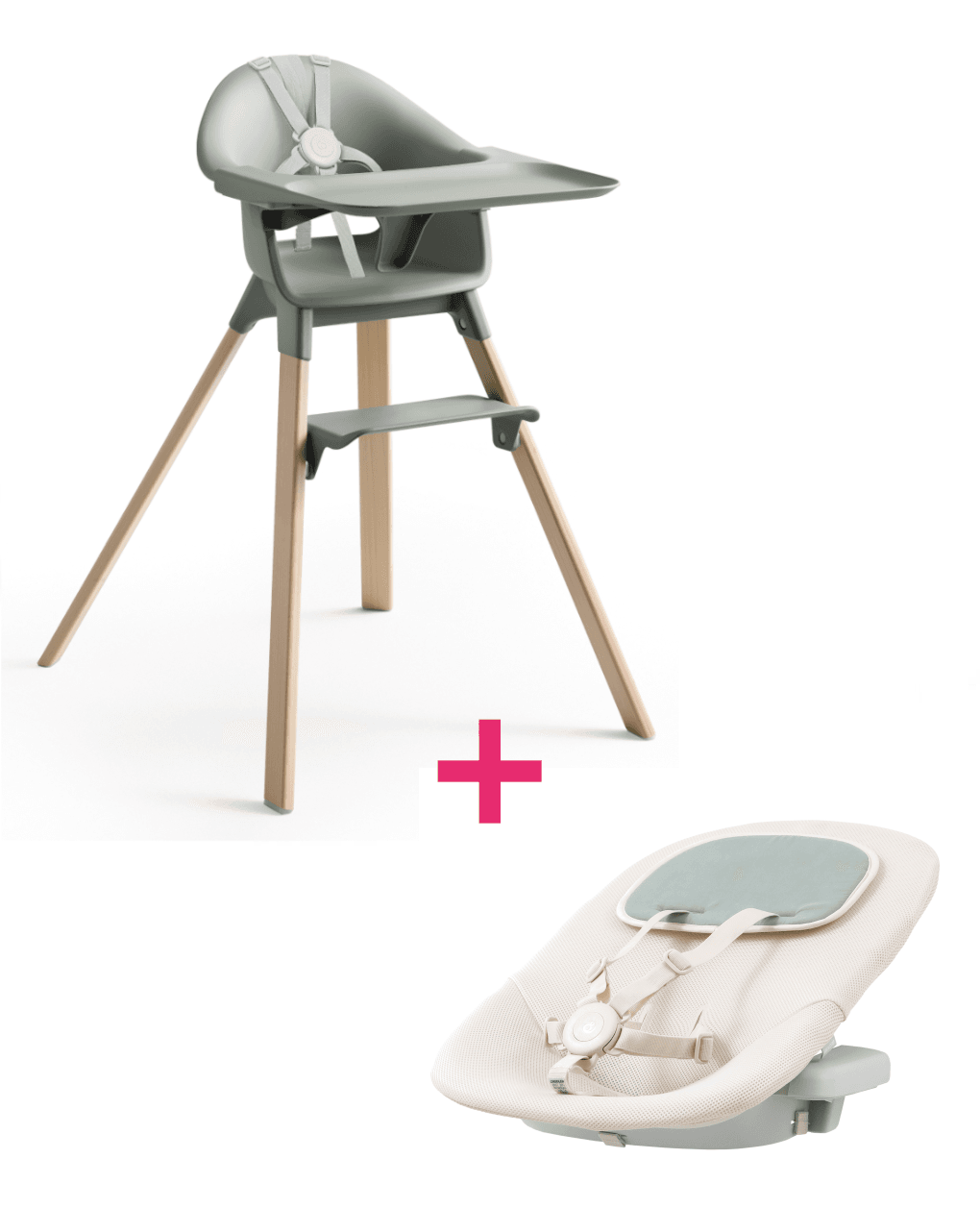 Seggiolone clikk™ glacier green + newborn set cloud grey - stokke®