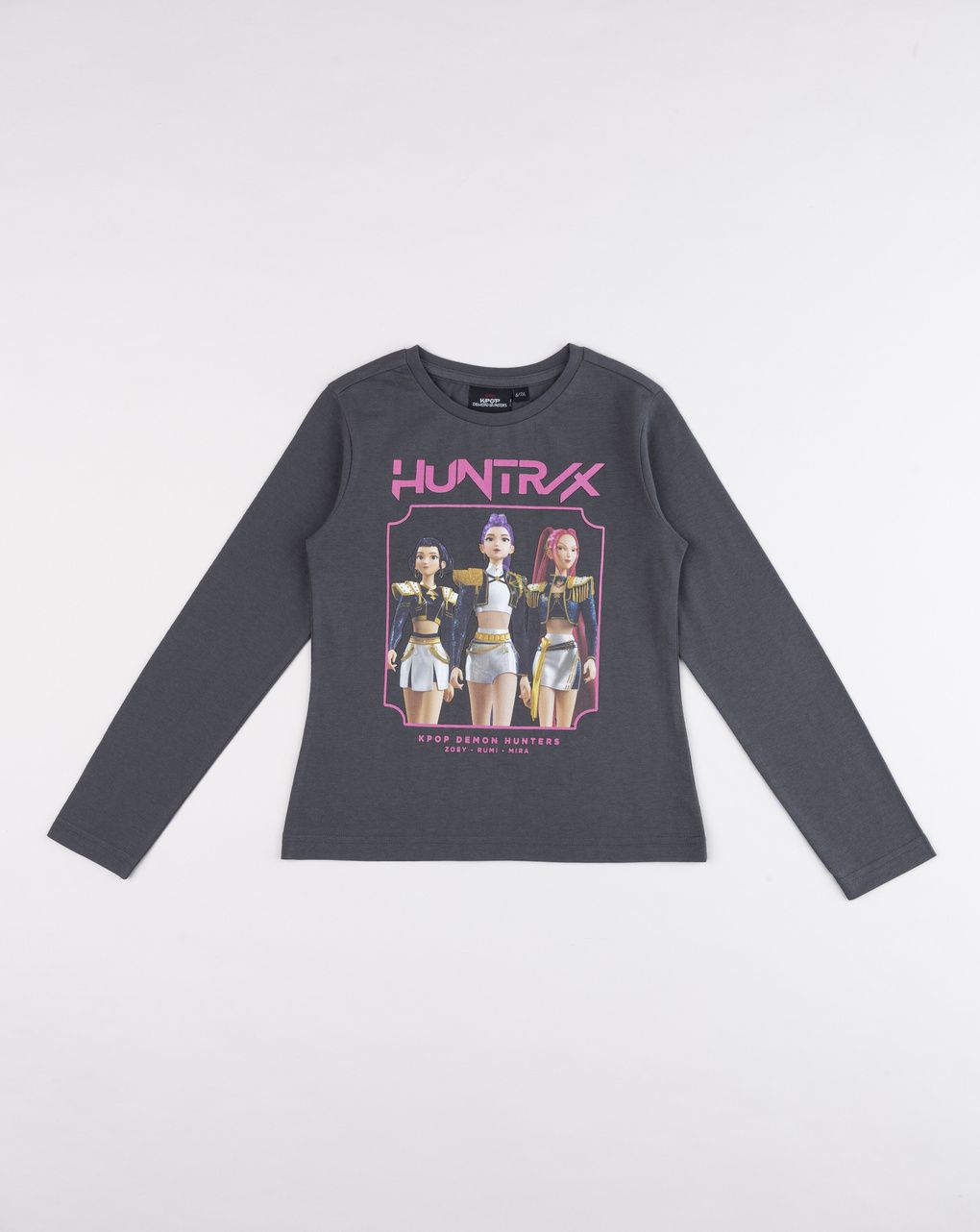 T-shirt bambina a maniche lunghe grigia scura con grafica k-pop