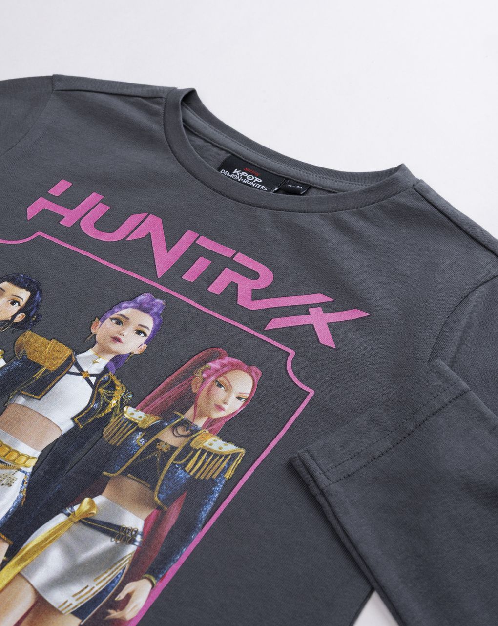 T-shirt bambina a maniche lunghe grigia scura con grafica k-pop