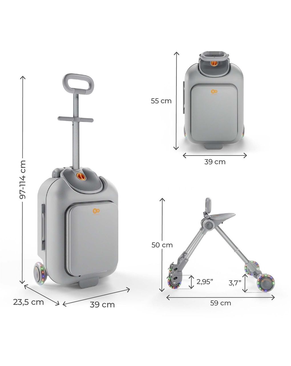 Valigia per bambini 2 in 1 con seduta cabby - grey - kinderkraft