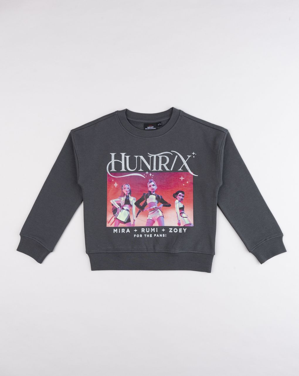 Felpa bambina girocollo grigia scura "huntrix" k-pop