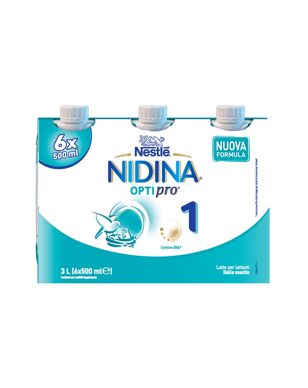 Nidina optipro 1 latte per lattanti liquido dalla nascita, 6 brick da 500ml (3l) - nestlé