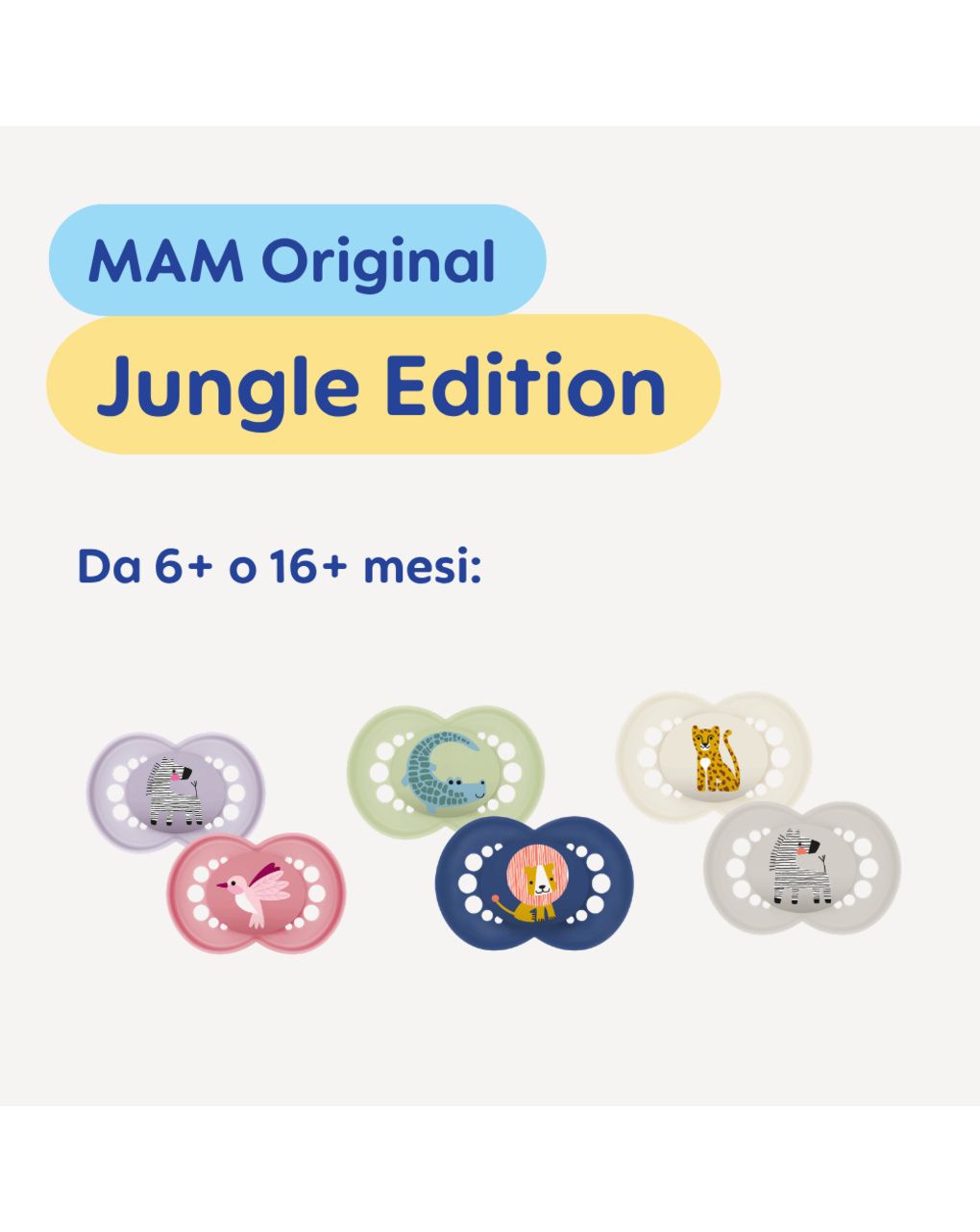 Mam original jungle edition succhietto 16+ mesi, set da 2, beige/grigio