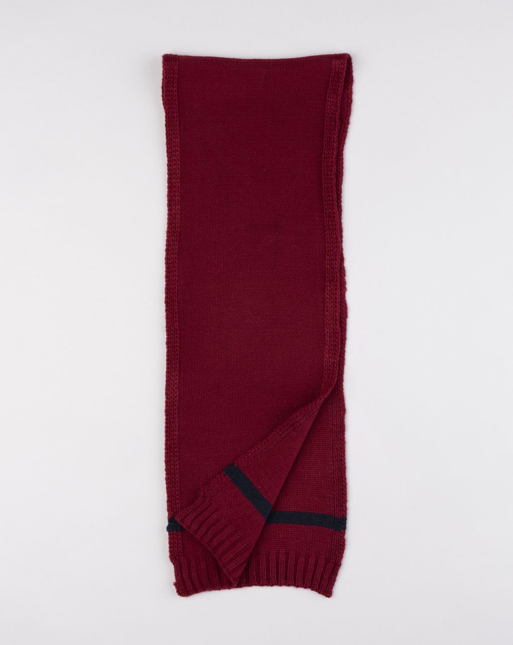 Sciarpa bimbo in maglia bordeaux con riga a contrasto