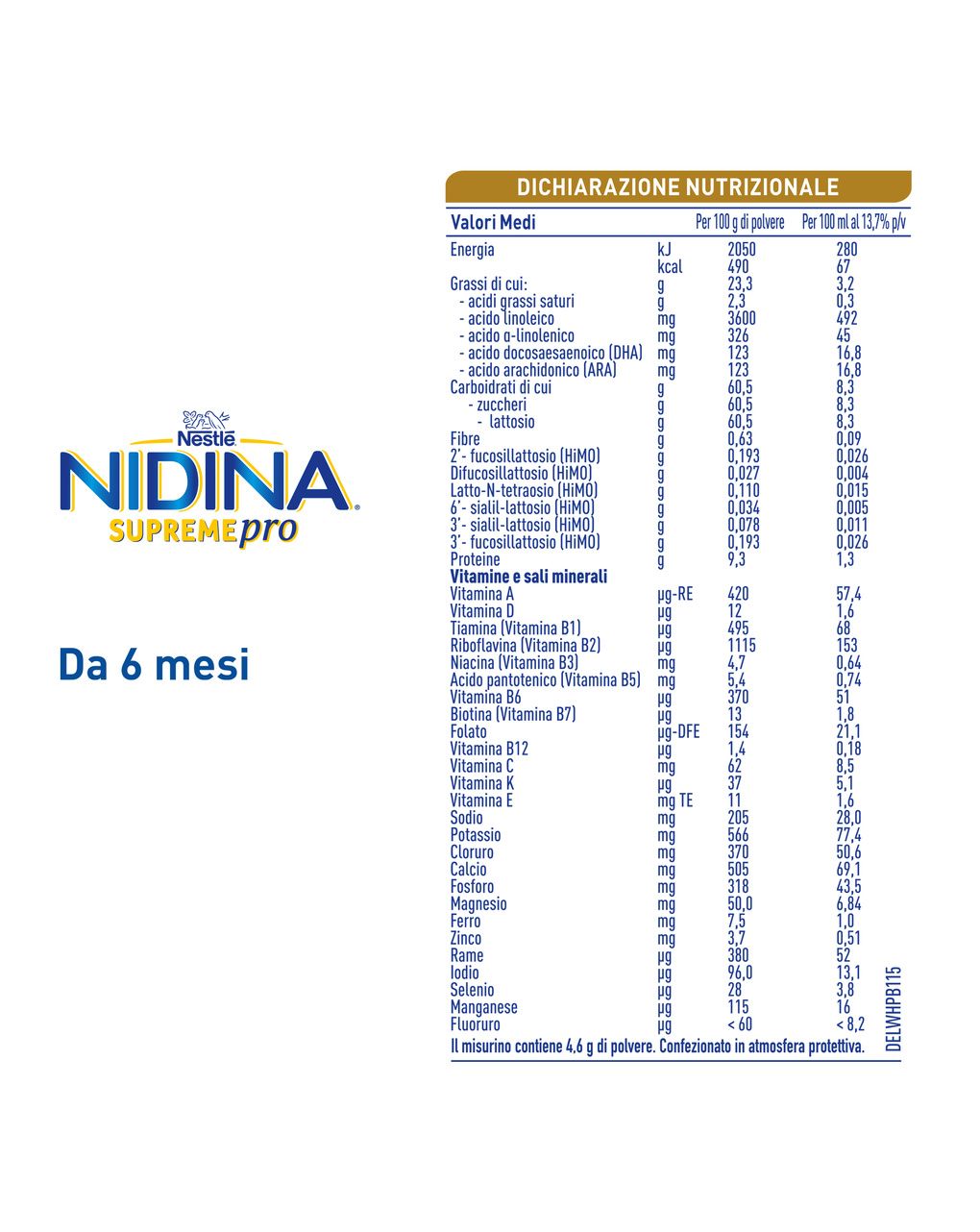 Nidina supremepro 2 latte di proseguimento in polvere da 6 mesi, latta 800g - nestle nidina
